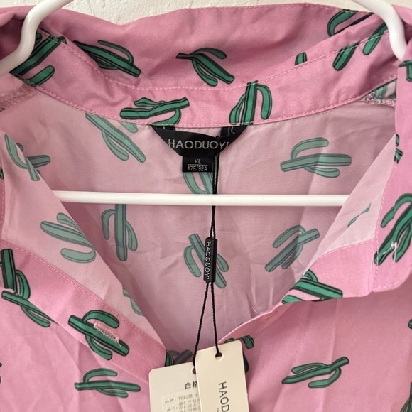Pink Green Cactus Cacti Button Front T Shirt Size XL - Picture 3 of 8